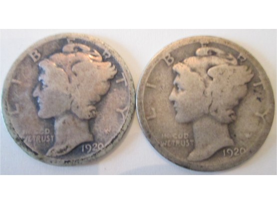 SET 2 COINS! 1920P & 1920S Authentic MERCURY DIMES SILVER $.10 United States