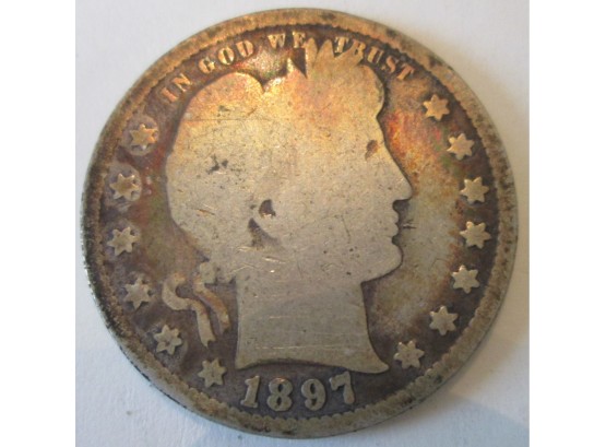Authentic 1897P BARBER QUARTER SILVER $.25 United States