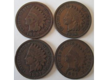 3 COIN LOT! 1889P, 1890P, 1891P & 1892P Authentic INDIAN HEAD CENTS $.01 United States