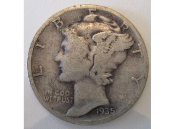 1935P Authentic MERCURY DIME SILVER $.10 United States