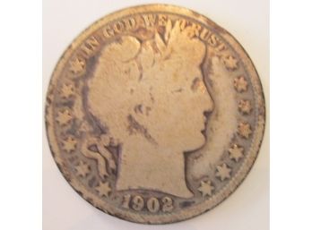 1902P Authentic BARBER SILVER Half Dollar $.50 United States