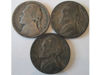 SET 3 COIN LOT! 1943P, 1943D & 1943S Authentic JEFFERSON WAR NICKELS SILVER $.05 United States