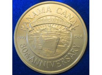 1984 PANAMA CANAM COMMEMORATIVE 80th Anniversary, Gold Tone MEDAL