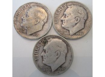 SET 3 COINS! Authentic 1946P, 1946D & 1946S  ROOSEVELT SILVER DIMES $.10 United States