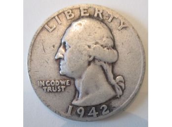 1942S Authentic WASHINGTON Quarter SILVER $.25 United States
