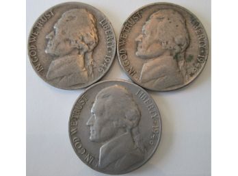 SET 3 COIN LOT! 1946P, 1946D & 1946S Authentic JEFFERSON NICKELS $.05 United States