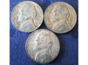 SET 3 COIN LOT! 1945P, 1945D & 1945S Authentic JEFFERSON WAR NICKELS SILVER $.05 United States