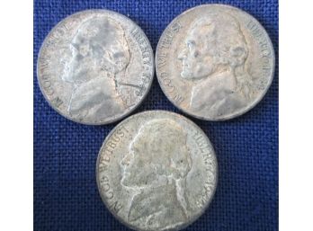 SET 3 COIN LOT! 1944P, 1944D & 1944S Authentic JEFFERSON WAR NICKELS SILVER $.05 United States