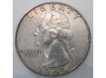 1962P Authentic WASHINGTON Quarter SILVER $.25 United States
