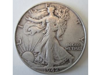 1942P Authentic WALKING LIBERTY SILVER Half Dollar $.50 United States