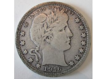 Authentic 1916D BARBER QUARTER SILVER $.25 United States