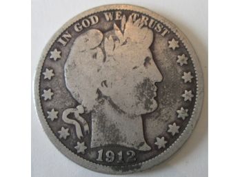 1912P Authentic BARBER SILVER Half Dollar $.50 United States