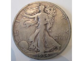 1934S Authentic WALKING LIBERTY SILVER Half Dollar $.50 United States
