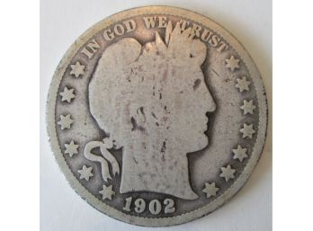 1902O Authentic BARBER SILVER Half Dollar $.50 United States