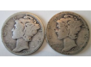 SET 2 COINS! 1927D & 1927S Authentic MERCURY DIMES SILVER $.10 United States