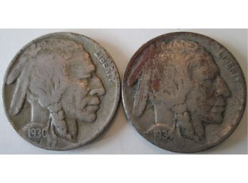 SET 2 COINS! 1930P & 1934P Authentic BUFFALO NICKELS $.05 United States