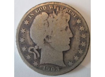 1903S Authentic BARBER SILVER Half Dollar $.50 United States