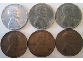 SET 6 COINS! 1943PDS & 1944PDS Authentic LINCOLN CENTS $.01 United States