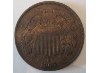 1865P Authentic SHIELD TWO CENT $.02 United States