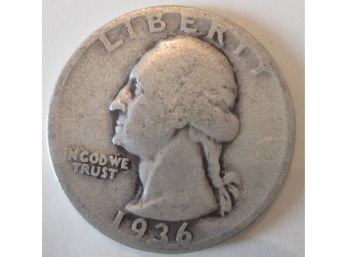 1936P Authentic WASHINGTON Quarter SILVER $.25 United States