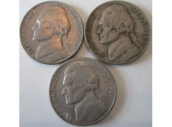 SET 3 COIN LOT! 1949PDS Authentic JEFFERSON NICKELS $.05 United States