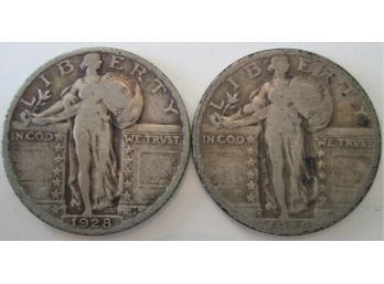 SET 2 COINS: 1928P & 1928S Authentic STANDING LIBERTY SILVER Quarters $.25 United States