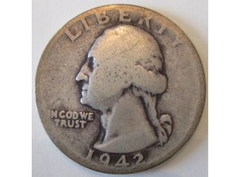 1942P Authentic WASHINGTON Quarter SILVER $.25 United States