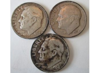 SET 3 COINS! Authentic 1954P, 1954D & 1954S  ROOSEVELT SILVER DIMES $.10 United States