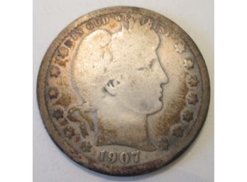 Authentic 1907O BARBER QUARTER SILVER $.25 United States