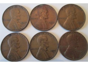 SET 6 COINS! 1941PDS & 1942PDS Authentic LINCOLN CENTS $.01 United States
