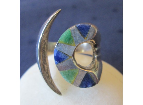 Adjustable Vintage INSET STONE RING, STERLING .925 Silver Setting, Made In MEXICO
