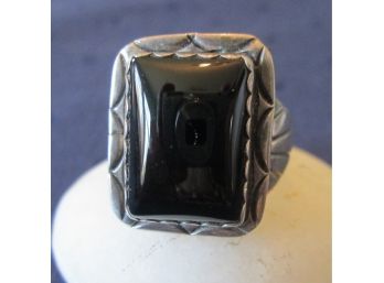 Vintage BLACK STONE RING, STERLING .925 SILVER Setting