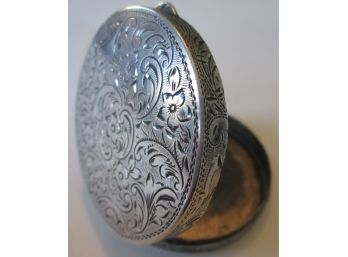 Vintage INCISED Floral Pattern, COMPACT Or PILL BOX, Silver Tone