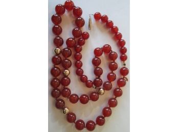 Vintage NECKLACE, CARNELIAN Beads With Graduated Extension, 14K GOLD Clasp