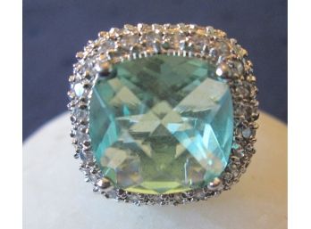 Vintage FACETED LIGHT GREEN STONE RING, STERLING .925 Silver Setting