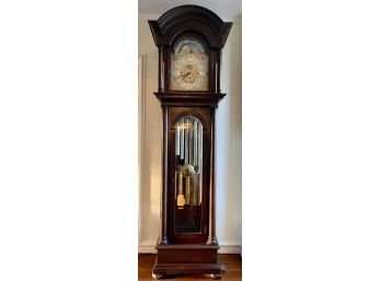 Antique 'waltham' Moon Face Tubed Mahogany Long Case Grandfather Clock