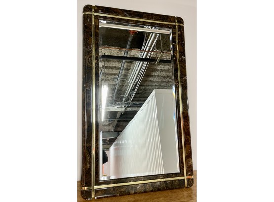 Vintage Modern Faux Marble And Brass Large Autumn Guild Wall Mirror