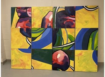 1980s Large Colorful 12 Panel Signed Painting-sPECTACULAR