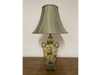Vintage Asian Style Jar Form Table Lamp With Butterflies And Flowers