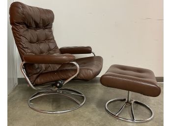 Vintage Mid Century Ekornes Norway Leather Lounge Chair And Ottoman