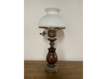 Vintage Oil Lamp Style Table Lamp With White Milk Glass Shade