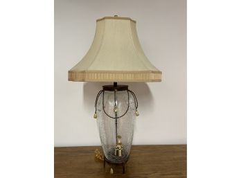 Vintage Large Crackle Glass Table Lamp With Gilt Metal Tassels
