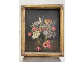 Vintage Antique Floral Still Life Painting By H.L. Sanger Listed Artist