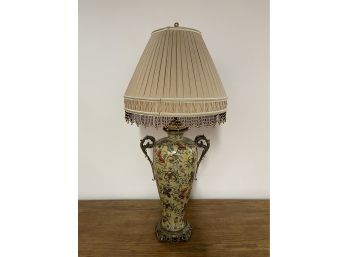 Vintage Asian Style Urn Form Table Lamp With Butterflies And Flowers