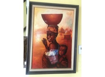 Vintage Signed Original Oil-Mother & Child-Possibly From Kenya