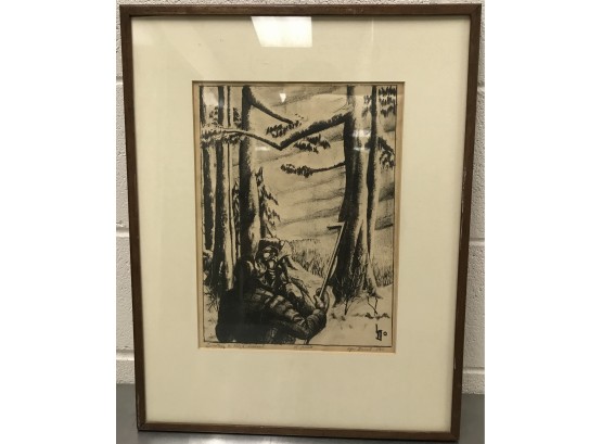 Signed Vintage Mid Century Framed Lithograph Print