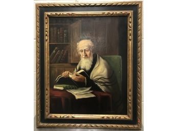 Vintage Painting On Canvas Of A Rabbi Signed T Seret
