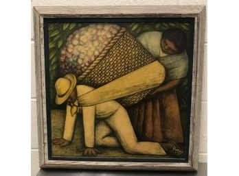 Vintage Diego Rivera The Flower Carrier Print In Wood Frame