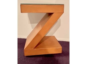 Vintage Leather Or Possibly Faux Leather Modern Zig Zag Table