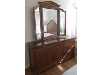 THOMASVILLE Dresser, 12 Drawer Style, Marble Top, Tri Fold Mirror, Felt Lined Jewelry Drawers